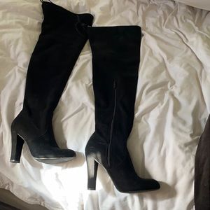 Over the knee black heeled boots